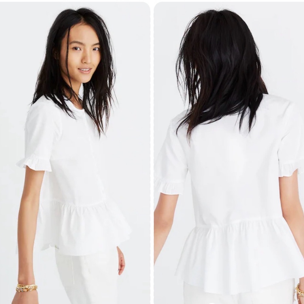 Madewell Studio Ruffle-Hem Peplum Top in White Chalk
